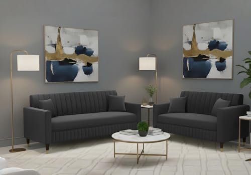 Image of AMATA Omega 3+2 Seater Grey Suede Velvet Fabric Sofa Set with Two Cushions Perfect for Home Office Guests Living Room (06 Grey, Omega 3+2 Seater Sofa)(3 Year Warranty)