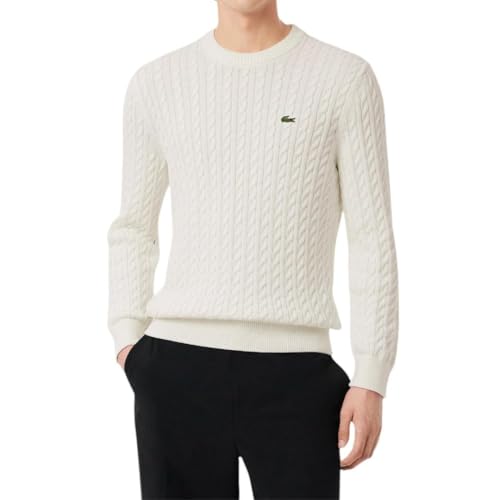 Lacoste Men's French Fashion Sport Regular Fit Crew Neck Long Sleeve Cable Stitch Sweater
