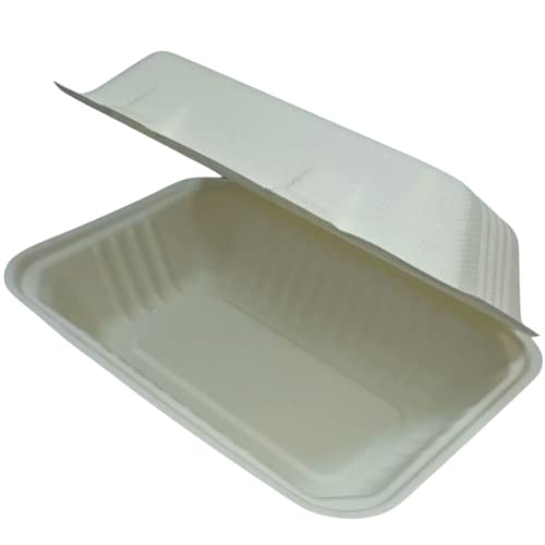 Bagasse BHB9 Boîte à goûter à compartiment unique 178 x 128 x 60 mm Lot de 100 boîtes jetables super rigides biodégradables et compostables en pâte de canne à sucre 100 % naturelle Cover