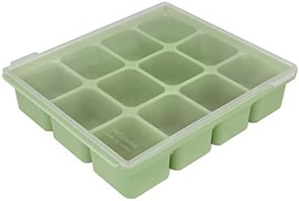 PETINUBE Silicone Freezer Tray, Baby Food Storage Cubes with Clip-On Lid, Freeze Baby Food, Soups, Purees, Ice, Easy and Safe Design, Made in Korea (12cubes 1.5oz, Celadon Green)