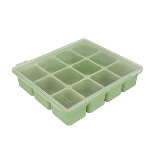 Petinube Silicone Freezer Tray, Baby Food Storage Cubes With Clip-On Lid, Freeze Baby Food, Soups, Purees, Ice, Easy And Safe Design, Made In Korea (12Cubes 1.5Oz, Celadon Green) #TOP24