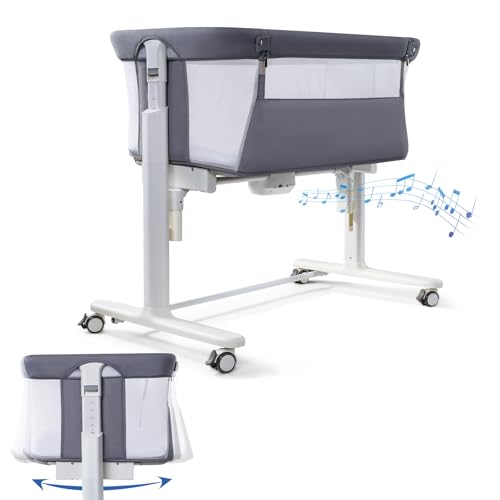 Staroyal Electric Bassinet for Baby, 3 Speeds Automatic Rocking Bassinets with All mesh, 5 Height Adjustment Bedside Crib for Nweborn, 8 Music, Wheels, Light Grey