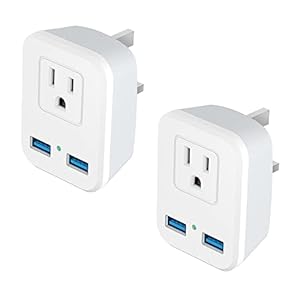 [2-Pack] US to UK Plug Adapter, Type G Plug Adapter with Ireland Hong Kong Plug Adapter with 2 USB Charger, 1 Outlets Power Adaptor for US to London England Scotland British Kenya Dubai Qatar.
