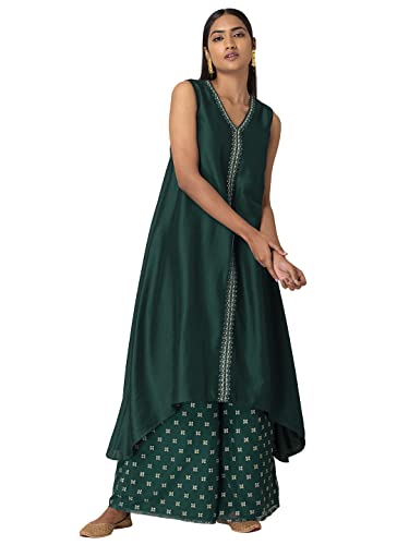 Image of Indya Women's Green Lace Detailed High Low Kurta