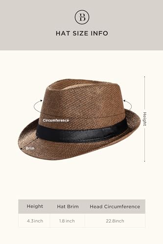 BABEYOND Straw Trilby Fedora Hat for Men-1920s Felt Panama Hat Short Brim Summer Cap with Ribbon
