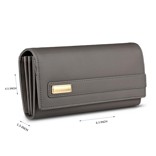 Image of ALSU Women's Hand Wallet Purse Clutch | Phone Pocket | Coin Compartment | Credit Card Slots| Zipper Pocket| Office use| Casual use| Faux Leather (Grey)