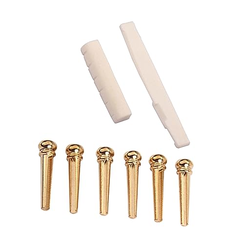 SUPVOX Brass Bovine Bone Saddle and Nut Kit for Acoustic Guitar Replacement Parts with Bridge Pins Enhanced Tone and Resonance for Folk Instruments