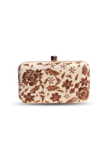 Image of THE TAN CLAN Aabish Beige Hand Embroidered Clutches for women Purses Luxury Evening Handbags for ladies