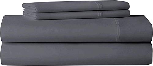 Storite Comfort 400 Thread Count 100% Long Staple Cotton Sheet Set,4 Piece Set, King Sheets,Soft Luxury Bed Sheets Breathable,Fits Upto 18" Deep Pocket,Grey