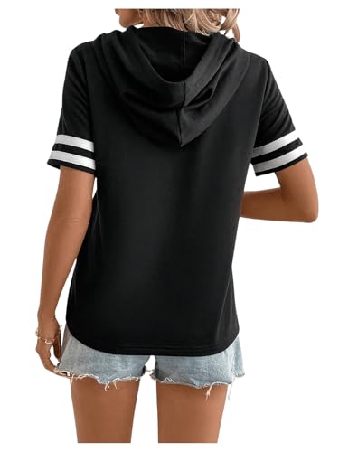 Milumia Women Color Block Workout Short Sleeve Hoodie Top Athletic Active Hooded Pullover T Shirt Tops2