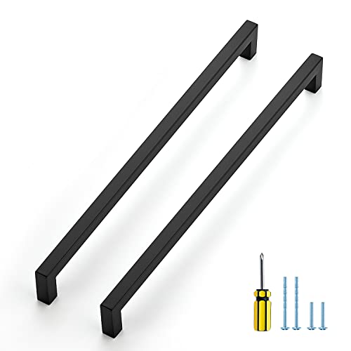 Ravinte 15 Pack Black Cabinet Pulls 12-3/5 Inch Square Cabinet Handles Matte Black Kitchen Hardware for Drawer Pulls Come with Screwdriver