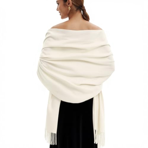 vimate Cream Pashmina Shawl-Women ivory off white Wedding Guest Pashmina Shawls and Wraps for Bridal Bridesmaid (Cream)