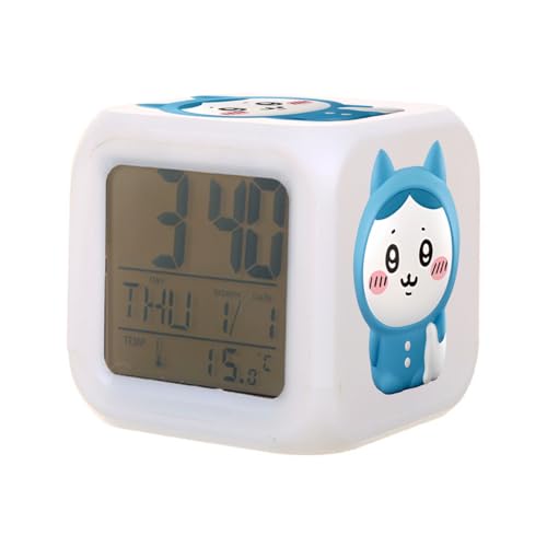 目覚まし時計 ちいいかわいい ハチーワレ 可愛い 置き時計 電波時計 デジタル 画面が明る 多機能デジタル時計 時刻 日付 温度表示 コンパクト 7.8cm 大数字 見やすい