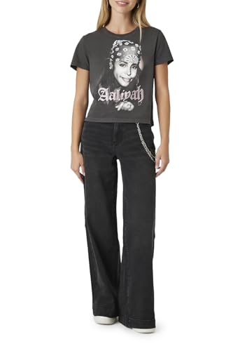 Forever 21 Wide-Leg Wallet-Chain Jeans Black 27