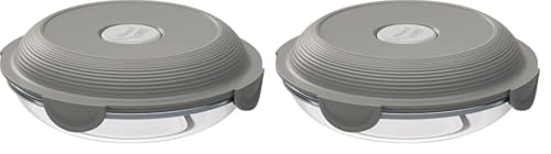 Maped Picnik - Assiette à Déjeuner en Verre avec Couvercle Etanche - Bol Boite Alimentaire Compatible Micro-Ondes, Four et Lave-Vaisselle - 700 ml - Gris (Lot de 2)
