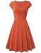 Lotusmile Elegant Dresses, Womens Casual Dress A Line Cap Sleeve V Neck Small, Orange