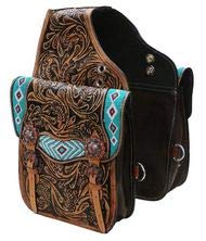 HUMAYL SADDLERY Horse Saddle Bag Western Cowhide Genuine Leather Equestrian Trail Tooling Carving Tooled Carved Pack Equipment Horse Saddle Bags Size: 10” L x 10” W x 3 ½” D inches, BAG54