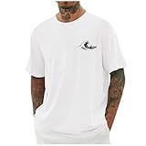 Camiseta de verano para hombre, estampado ondulado, cuello redondo, manga corta, básica, suelta, informal, suave, cómoda, monocolor, cómoda, parte superior suave, Blanco, L