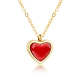 CARPDIM Red Heart Necklace Carnelian necklace, Red stone heart valentines necklaces for women girls 18K Gold Heart Natural Carnelian Healing Trendy Necklace for Valentine's Day gift