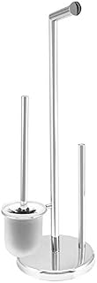 TeinJaen Toilet roll holder free standing with Heavy Bottom and Toilet Brushes,toilet roll storage,19 x19 x57cm,for Bathroom,Stainless Steel Chromed