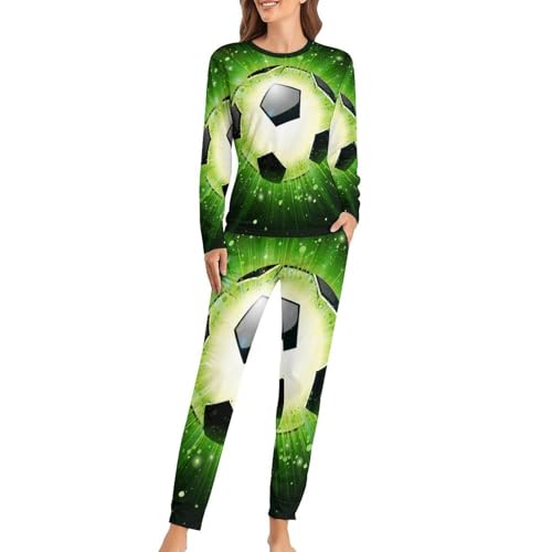 Pyjama femme football ensemble vert t-shirt manches longues et pantalon homewear