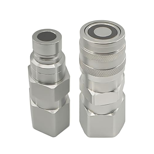 Image of 5 /8 inch SAE -10 Flat Face Hydraulic Quick Connect Coupler Set for Skid Steer Loader, 1 /2 inch Body ISO16028 Heavy-Duty Carbon Steel Coupling with Dust Cap