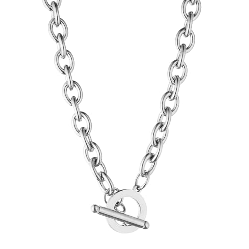 WangGao Stainless Steel Toggle Clasp Chunky Chain Necklace for Women Man,Statement Link T-Bar Clase Choker Necklaces