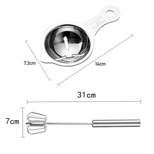 Image of YANCI Egg Separator and Egg Whisk Set, Food Grade 304 Stainless Steel Egg Yolk Separator, Egg White Separator and Whisk, Suitable for Kitchen Cooking, Baking, Blending, Stirring, Silver