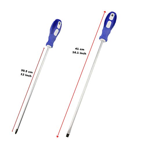 Nxtop 12-inch long Screwdriver Magnetic Tip Cross Head Flat Head NO.2 Screwdriver 2pack