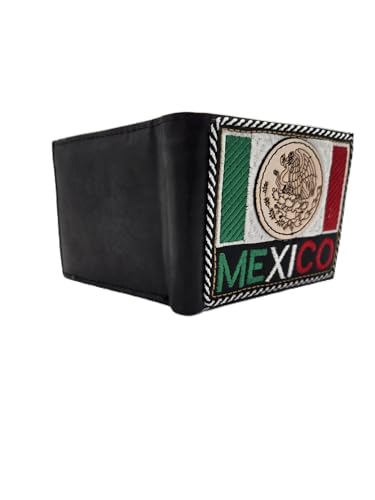 Handcrafted Leather Mexico Flag Wallet, Embroidered Seal2