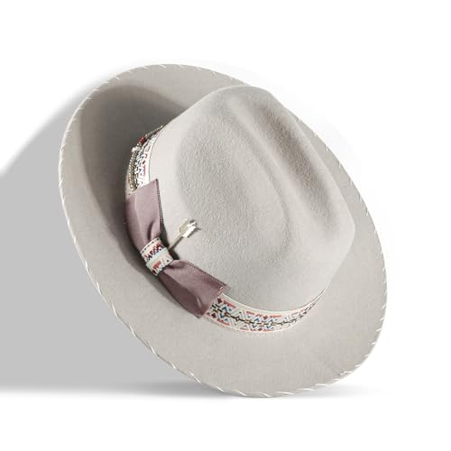 Image of Open Road Hat Fedora Hat Pure Wool Felt Hat Vintage Rancher Hat Airway Vented Panama Hats for Men Women