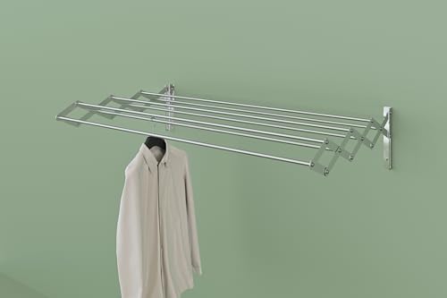 Image of Premium Heavy-Duty Stainless Steel Retractable Wall-Mounted Clothes Drying Rack | Multi-Rod Design for Laundry Room, Bathroom, Balcony, Indoor & Outdoor Use - 7 Rod, 4 Feet