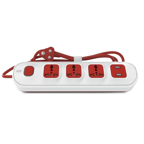 Image of GM 3251 4 Way Extension Board with 2 USB Port | Safety Shutter |for Power Requirements Up to 1440W |1.5 Mtr ISI Certified Copper Wire| LED Indicator | Rating -6A, 240V | Home & Office Use, 10 Volts