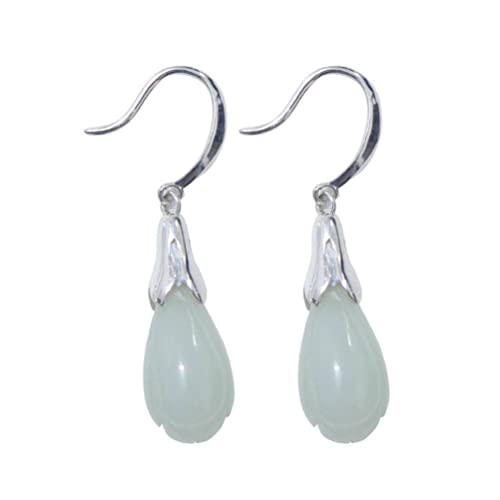 Boucle d'oreille Vintage argent S925 jade naturel et bijoux d'oreille longs rétro pour femme