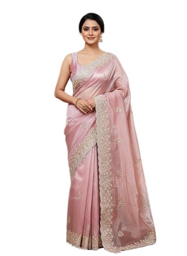 Image of Glory Sarees Women's Organza Chiffon Embroidery Work Scallop Border Saree With Blouse Piece (Chiffon101 Parent)