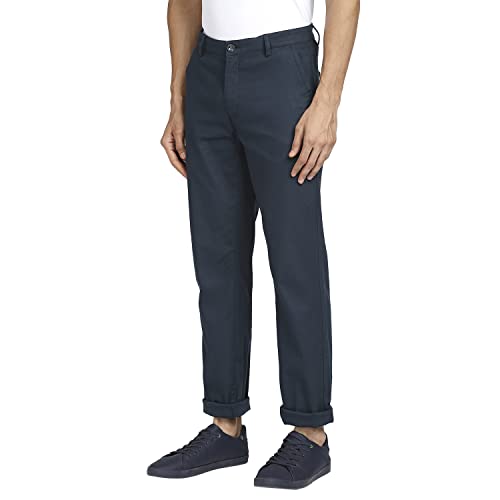 Image of Colorplus Men's Cotton Blend Solid Piece Dyed Pattern Tailored Fit Flat Front Casual Trouser