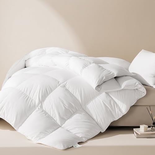 LeWinBedding Luxury Goose Feathers Down Comforter Oversized King Size,All Season Fluffy Duvet Insert,750 Fill Power Hotel Quality Bed Comforter with 8 Tabs(White,120x98 inches) by LeWinBedding - Used condition - US$47.42
