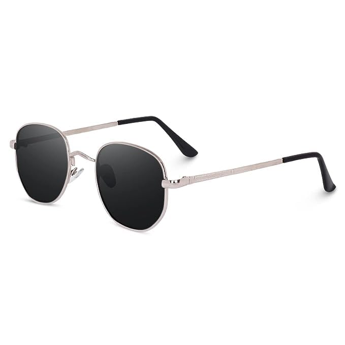 Buy Unisex Adult Trending Stylish Hexagon Silver Black Top Sunglasses