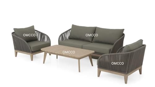 Image of 4 Seater Sofa Outdoor Conversation Patio Garden Rope Furniture Set with Cushion and Center Table. Garden /Balcony /Poolside /Indoor /Outdoor Set(Grey Color)