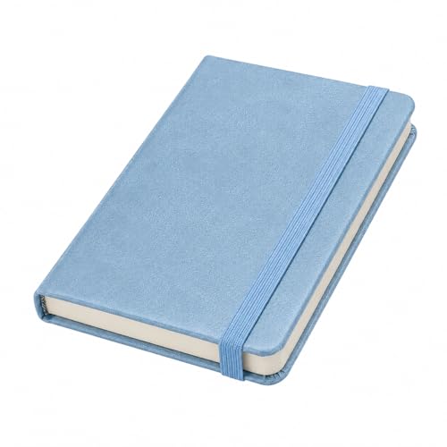 Caderneta de Anotações Pautada A6 8x14cm Capa Dura Premium com Elástico 80 Folhas Agenda Escolar Profissional Caderno para Estudos Trabalho Diário Notebook Executivo (Azul Claro)