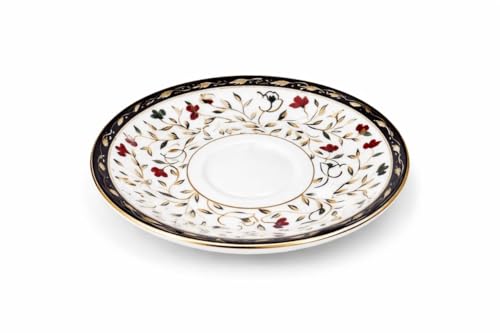 Image of Bone China Tea Cup & Saucer Set (6 Cups + 6 Saucers, 160 ml) | Floral Printed Designer Tea Set with Gold Rim | Premium Crockery for Home, Hotel & Gifting