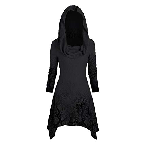 Misaky Women's Long Sleeve Halloween Tree Print Hooded Loose Asymmetrical Tunic Tops Cloak Blouse(Black, S)