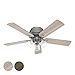 Hunter Fan 52 inch Low Profile Matte Silver Finish Indoor Ceiling Fan with LED Light Kit and Pull Chain (Renewed)