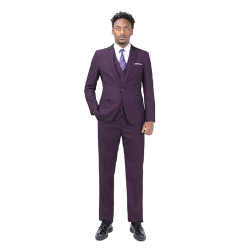 Cloudstyle Men's 2-Piece Suits Slim Fit 1 Button Dress Suit Jacket Blazer & Pants Set A/Purple - Thumbnail 3