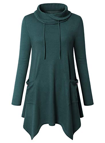 Amrto Tunika Damen Langarm Longpullover Freizeit Oversize Turtleneck Pullover Elegant Bluse Tunika Shirts mit Asymmetrischem Saum Lange Loose Fit mit...
