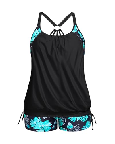 Image of Holipick Plus Size Tankini Swimsuits for Women Two Piece Tummy Control Bathing Suit Blouson Tankini Top with Shorts
