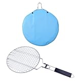 Angoily Round Grill Basket, Folding Stainless Steel Barbecue Nets Grilling Accessories, Metal Fish Clips with Removable Handle, Non-stick Clamp Grilled BBQ Supply, Outdoor Vegetable Grilling Rack