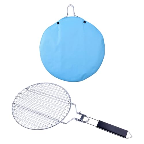 Round Grill Basket, Folding Stainless Steel Barbecue Nets Grilling Accessories, Metal Fish Clips with Removable Handle, Non-stick Clamp Grilled BBQ Supply, Outdoor Vegetable Grilling Rack