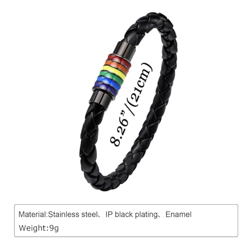 Nanafast Titanium Stainless Steel Rainbow LGBT Pride Bracelet Handmade Braided LGBTQ Pride Bracelets PU Leather Weave Plaited Wristband Jewelry2