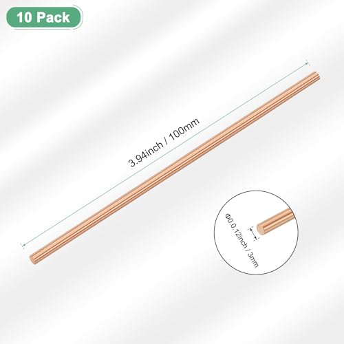 M METERXITY 10 Stück Kupfer Rundstab 3mm Durchmesser 100mm Länge T2 Lager Massiver Kupferstab Drehbankstange für Metallhandwerk DIY/Garten/Industrie/Dekoration Reines Rohr
